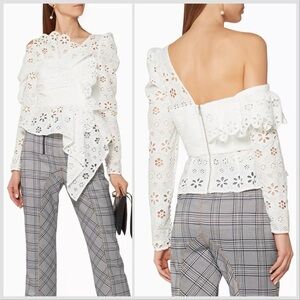 SELF-PORTRAIT White Asymmetric Floral Embroidered Eyelet Broderie Top Sz 0